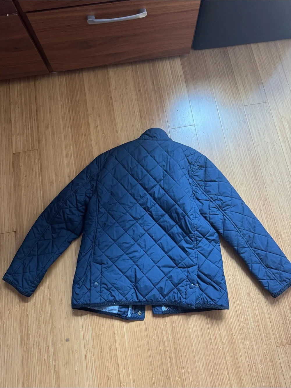 J. Crew Navy Quilted Lightweight Jacket with Black Corduroy Collar